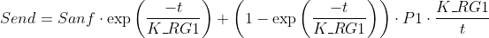 Send = Sanf \cdot \exp \left ( \frac{-t}{K\_RG1} \right ) + \left (1 - \exp \left ( \frac{-t}{K\_RG1} \right )\right ) \cdot P1 \cdot \frac{K\_RG1}{t}